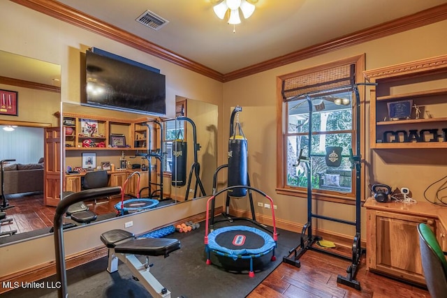 305 Creekbend Rd, Natchez, MS 39120 - workout area with ornamental molding and wood-type flooring