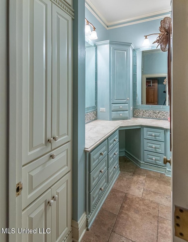305 Creekbend Rd, Natchez, MS 39120 - bathroom featuring vanity, stone tile flooring, and ornamental molding