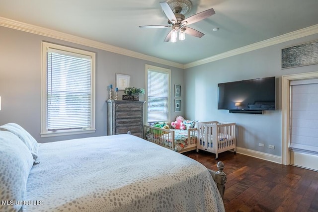 305 Creekbend Rd, Natchez, MS 39120 - bedroom featuring dark wood-style floors, crown molding, and ceiling fan