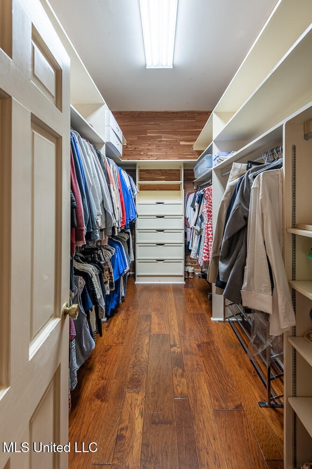 spacious closet with dark wood-type flooring