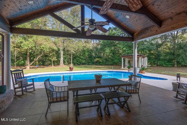 305 Creekbend Rd, Natchez, MS 39120 - outdoor pool featuring ceiling fan, a gazebo, and a patio