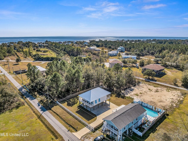 aerial view with a water view