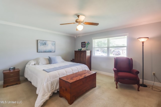 1 Partridge Pl, Long Beach, MS 39560 - bedroom with crown molding, baseboards, light carpet, and a ceiling fan