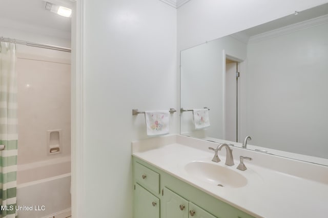 1 Partridge Pl, Long Beach, MS 39560 - bathroom with ornamental molding, vanity, and shower / bath combo