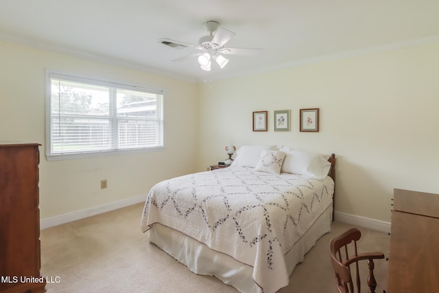 1 Partridge Pl, Long Beach, MS 39560 - bedroom featuring ornamental molding, light colored carpet, baseboards, and a ceiling fan