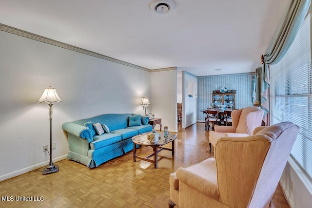 living room with light parquet floors