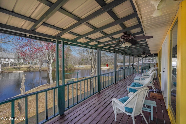 6132 Shawnee St, Kiln, MS 39556 - wooden terrace with a water view and ceiling fan