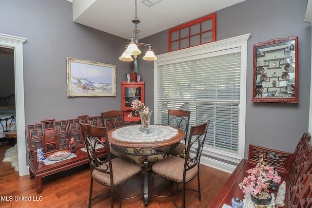 dining area with dark wood-type flooring