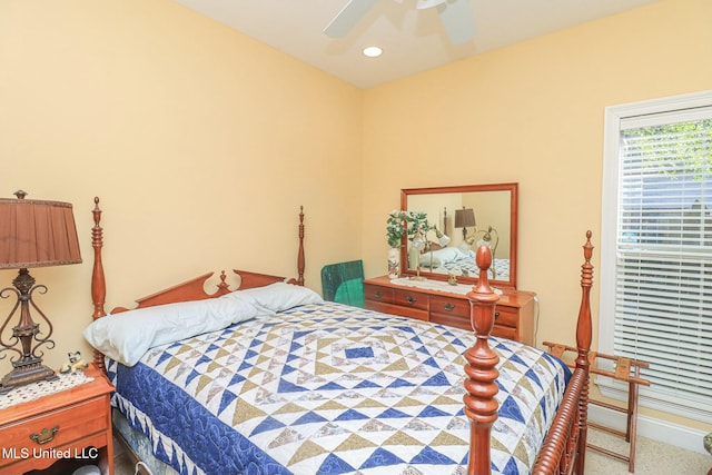 bedroom with carpet and ceiling fan