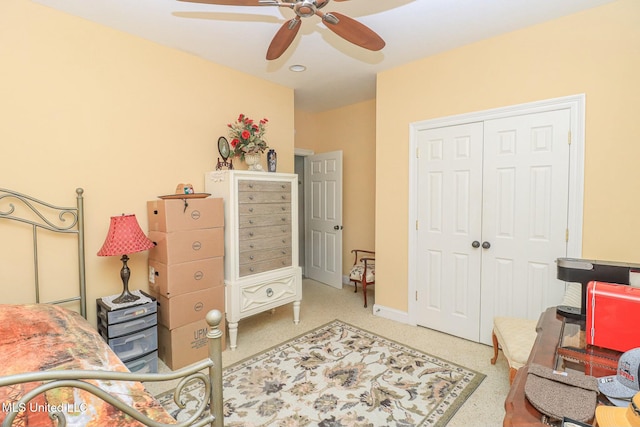 bedroom with a closet and ceiling fan