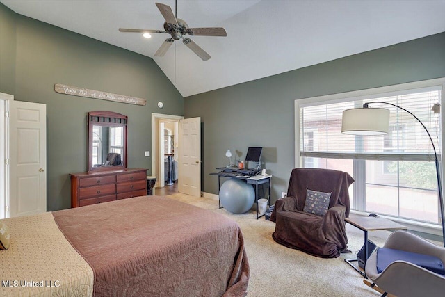 109 Bellemeade Trce, Clinton, MS 39056 - carpeted bedroom with high vaulted ceiling, a ceiling fan, and an office area