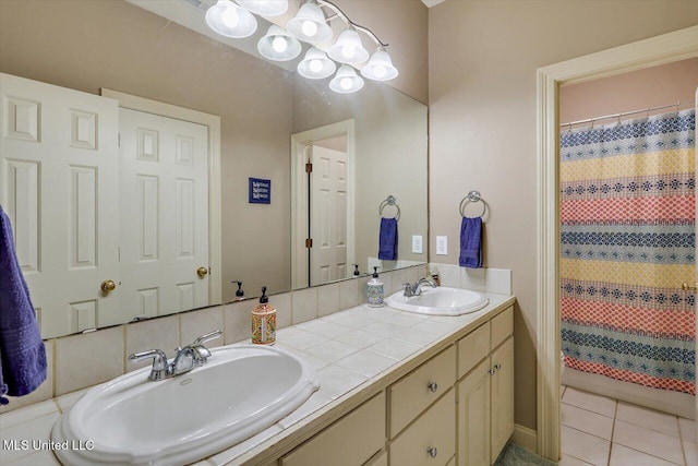 109 Bellemeade Trce, Clinton, MS 39056 - full bath featuring double vanity, tile patterned flooring, and a shower with curtain