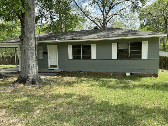 1110 Barbara Ann Dr, Jackson, MS 39204 - ranch-style home featuring a front yard, fence, crawl space, and roof with shingles
