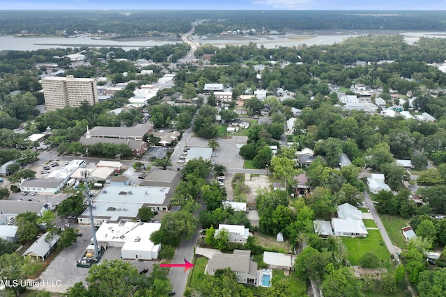 aerial view featuring a water view