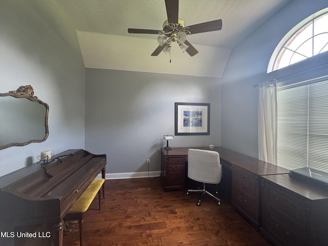 2610 Dickens Place Dr, Southaven, MS 38671 - office with lofted ceiling, wood finished floors, ceiling fan, and a textured ceiling