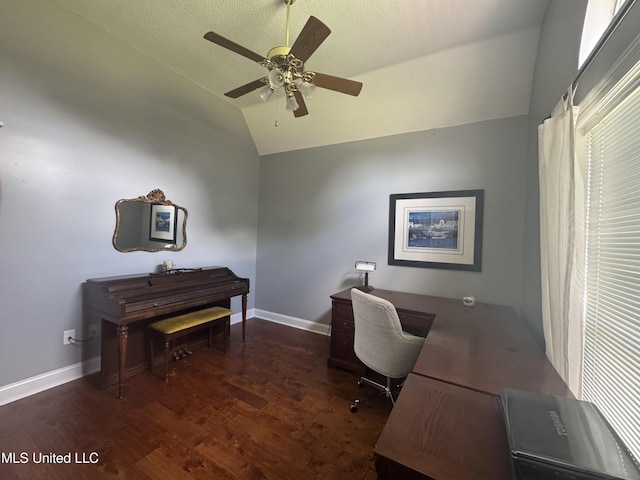 2610 Dickens Place Dr, Southaven, MS 38671 - office area featuring lofted ceiling, a ceiling fan, and wood finished floors