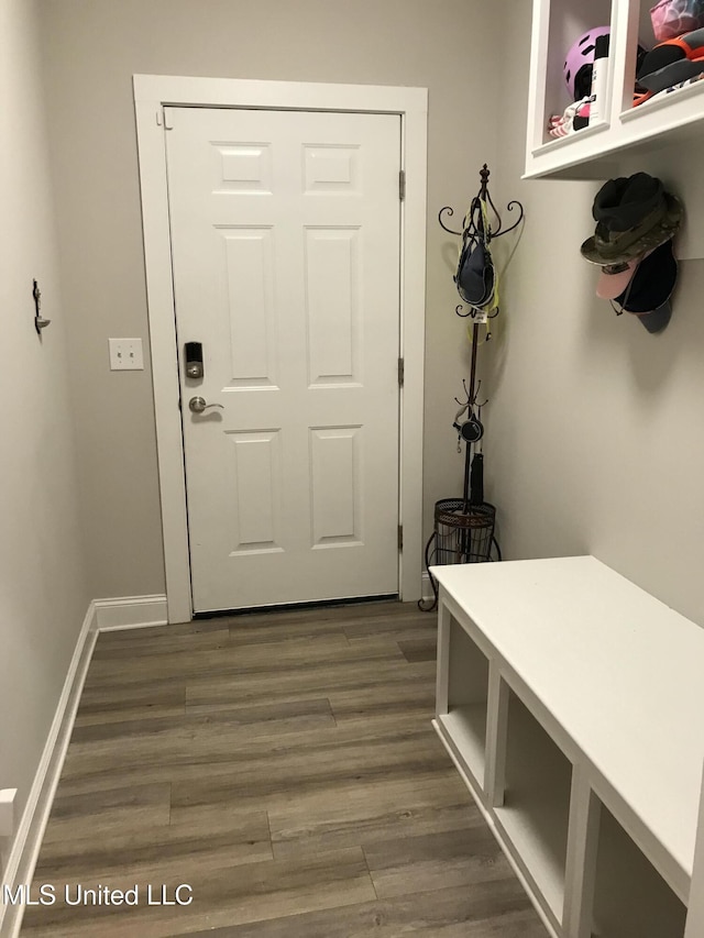 doorway featuring dark hardwood / wood-style floors