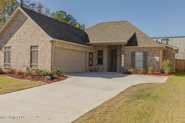 view of front of home featuring a garage and a front yard