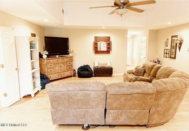 2208 Highland Dr, Gautier, MS 39553 - living room with ceiling fan, light wood finished floors, and recessed lighting