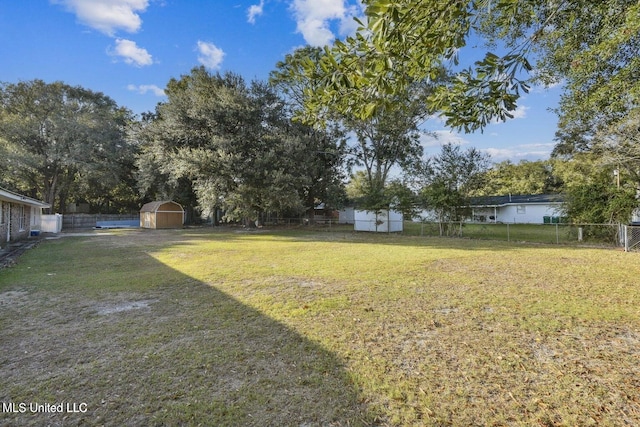 view of yard with a storage unit