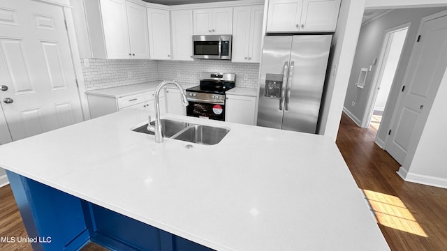 kitchen featuring dark wood-type flooring, white cabinetry, sink, and appliances with stainless steel finishes