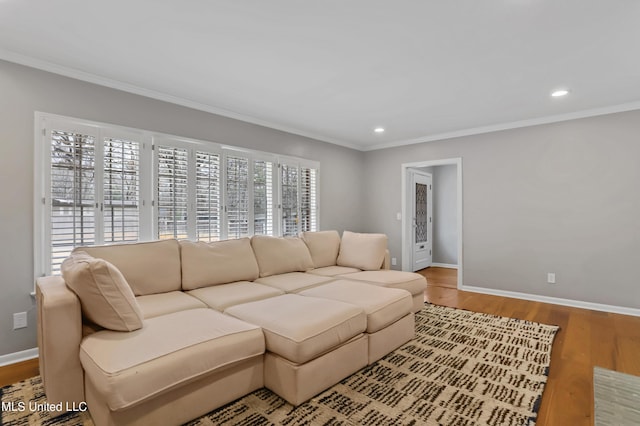 2123 Southwood Rd, Jackson, MS 39211 - living room with baseboards, crown molding, wood finished floors, and recessed lighting