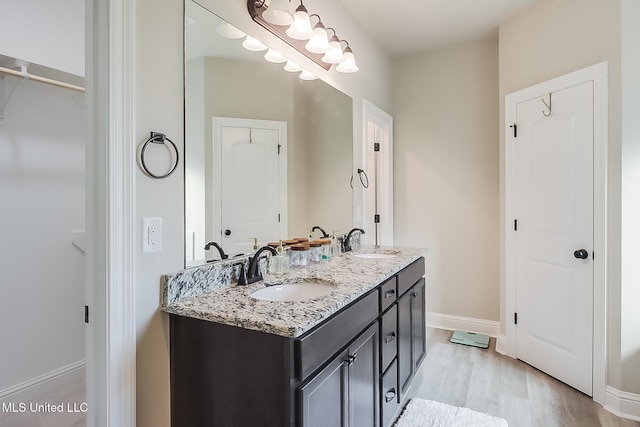 bathroom with vanity and wood-type flooring