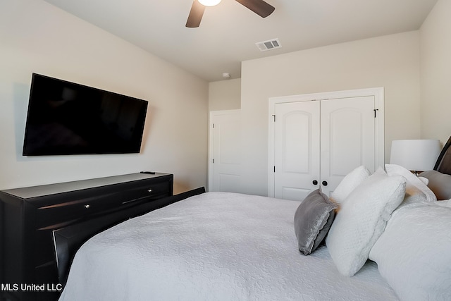 bedroom featuring a closet and ceiling fan