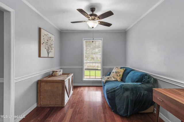 215 Cobblestone Dr, Madison, MS 39110 - sitting room with hardwood / wood-style floors, ceiling fan, and crown molding