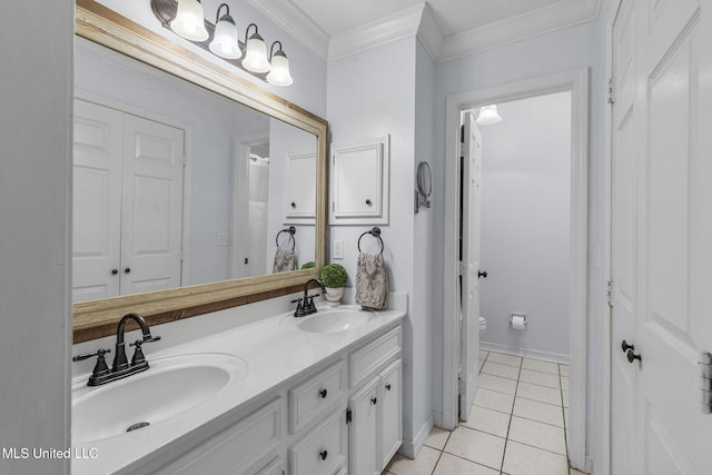 215 Cobblestone Dr, Madison, MS 39110 - full bathroom featuring double vanity, tile patterned floors, crown molding, and a closet