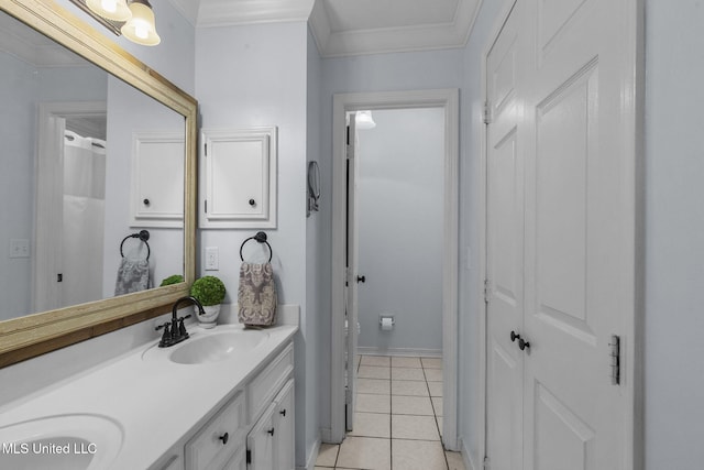 215 Cobblestone Dr, Madison, MS 39110 - full bath with double vanity, tile patterned floors, and ornamental molding