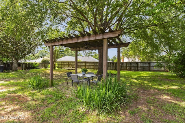 215 Cobblestone Dr, Madison, MS 39110 - fenced backyard with ceiling fan and a pergola