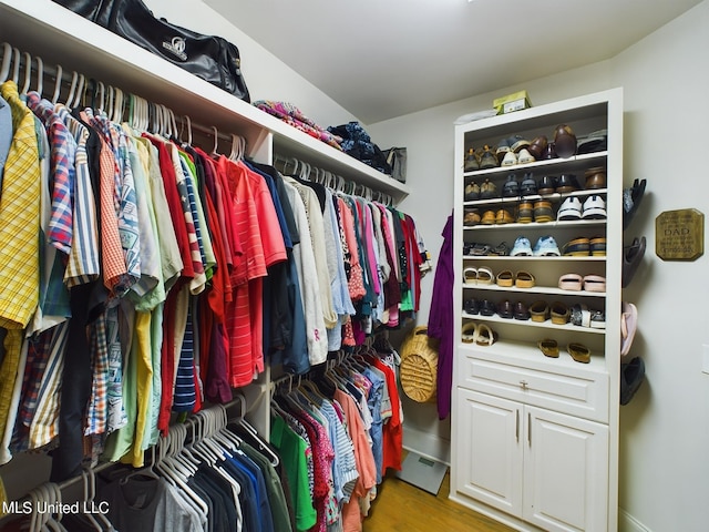 walk in closet featuring light hardwood / wood-style floors