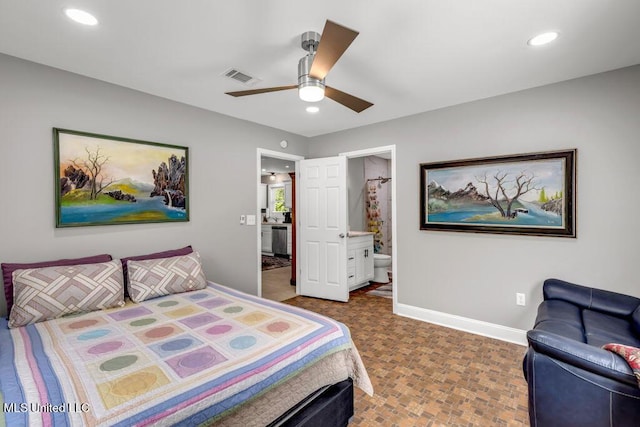 2085 Pat Ln, Biloxi, MS 39531 - bedroom with baseboards, recessed lighting, connected bathroom, and ceiling fan