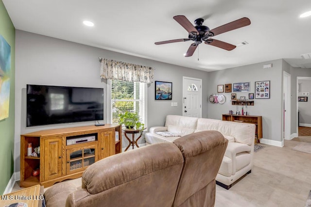 2085 Pat Ln, Biloxi, MS 39531 - living room with recessed lighting, ceiling fan, and baseboards