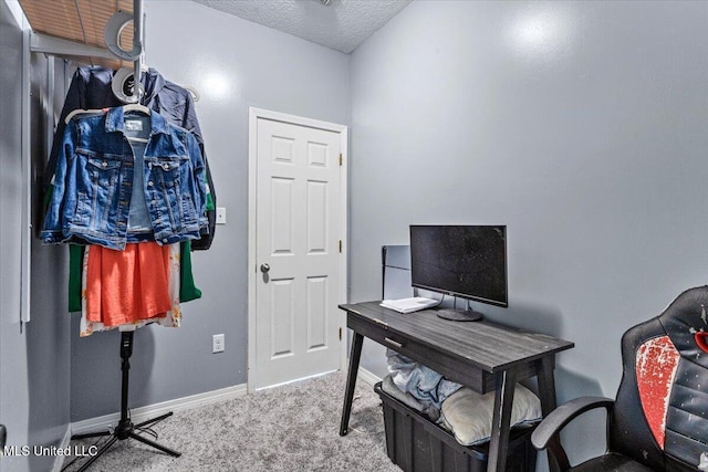 21915 Huntington Forest Dr, Saucier, MS 39574 - office area with carpet, baseboards, and a textured ceiling
