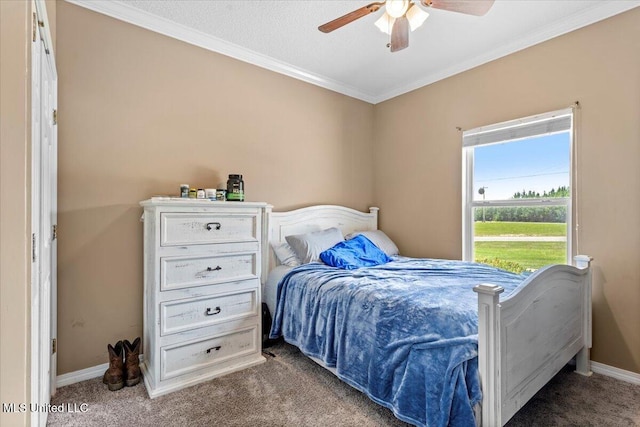 21915 Huntington Forest Dr, Saucier, MS 39574 - carpeted bedroom with ornamental molding, baseboards, and ceiling fan
