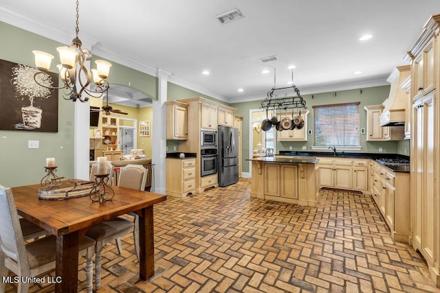 769 Mclane Ln, Biloxi, MS 39532 - kitchen with stainless steel appliances, recessed lighting, dark countertops, a kitchen island, and a chandelier