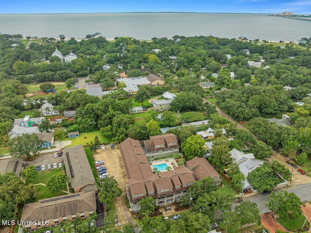 aerial view with a water view