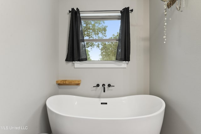 full bath featuring a freestanding tub