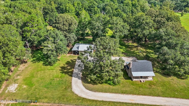 aerial view with a wooded view