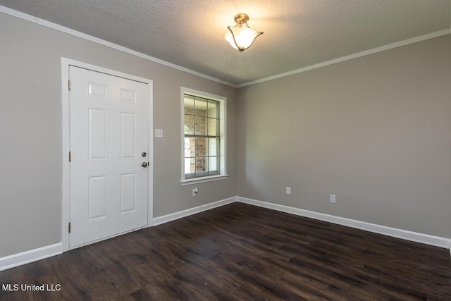 6236 Tulane Rd, Horn Lake, MS 38637 - unfurnished room with dark wood-style flooring, a textured ceiling, baseboards, and ornamental molding