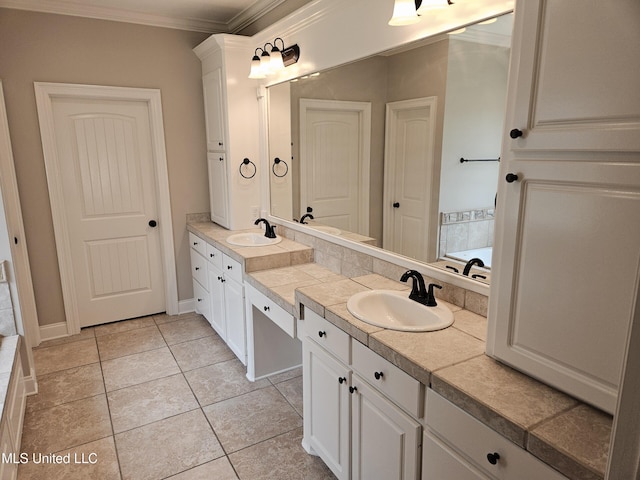 119 Hemlock Ln, Madison, MS 39110 - bathroom featuring double vanity, crown molding, tile patterned flooring, and a bathtub