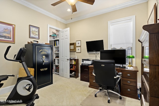 3 Rue Orleans Ct, Long Beach, MS 39560 - office space with ceiling fan, crown molding, light carpet, recessed lighting, and baseboards