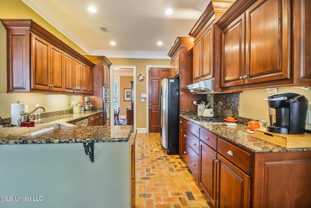 3 Rue Orleans Ct, Long Beach, MS 39560 - kitchen with stainless steel appliances, a sink, ornamental molding, recessed lighting, and baseboards
