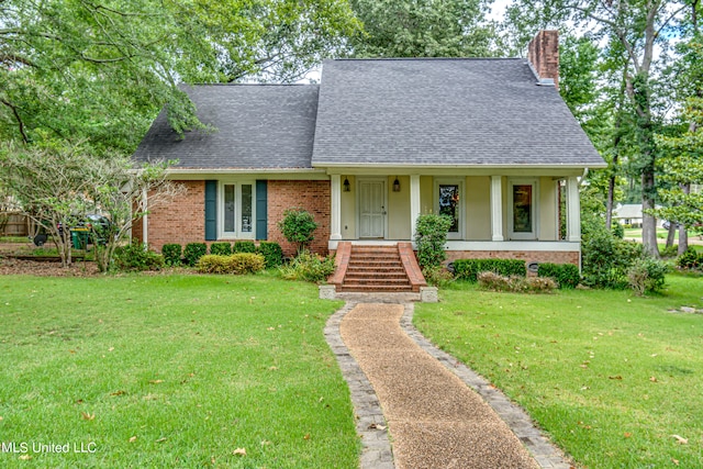 view of front of home featuring a porch and a front yard