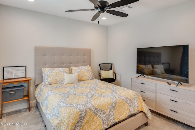 101 Coventry Ln, Canton, MS 39046 - carpeted bedroom featuring a ceiling fan, visible vents, and recessed lighting
