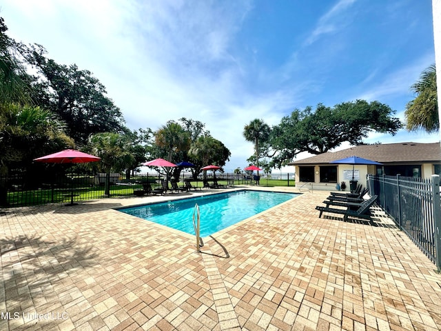 view of swimming pool with a patio