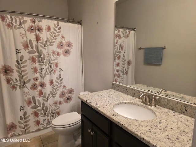 45 Carlsbad, Hattiesburg, MS 39402 - full bathroom with toilet, tile patterned floors, a shower with curtain, and vanity