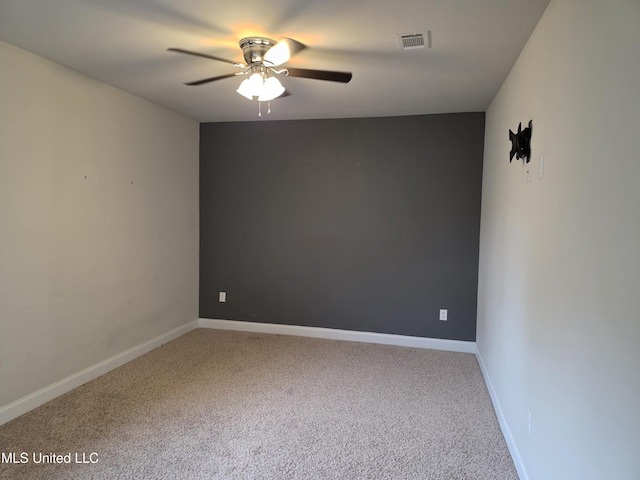 45 Carlsbad, Hattiesburg, MS 39402 - carpeted spare room with visible vents, a ceiling fan, and baseboards